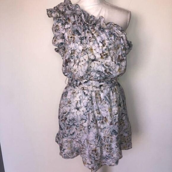 Happy x Nature Mini Dress Womens Medium Floral One Shoulder Belt Elastic Waist - Picture 6 of 10
